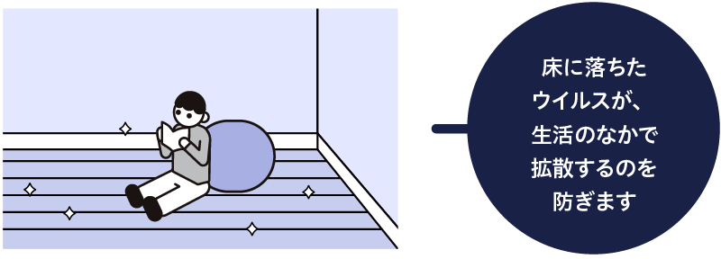 床に落ちたウイルスが、生活のなかで拡散するのを防ぎます
