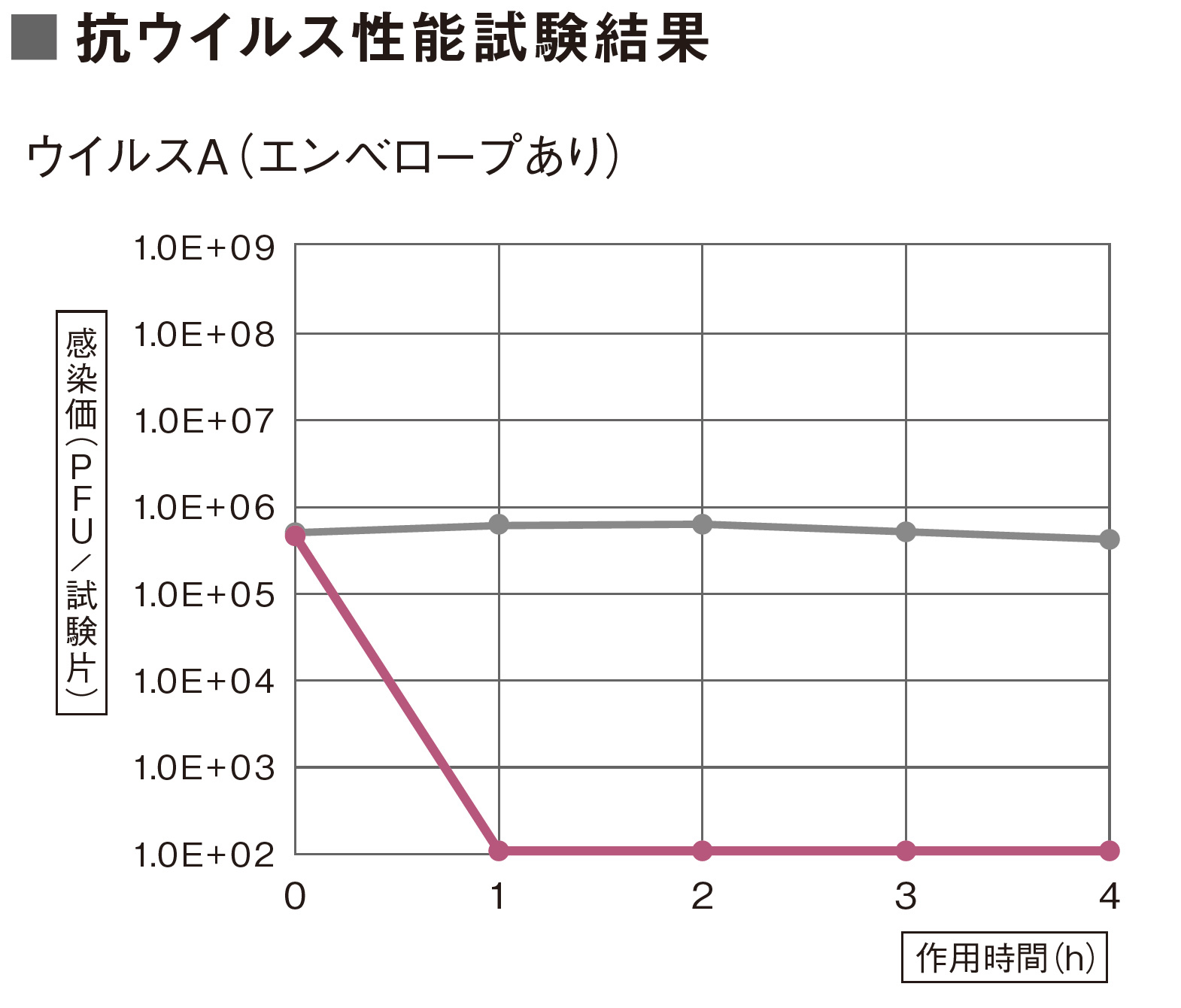 抗ウイルス性能試験結果グラフ エンベローブあり